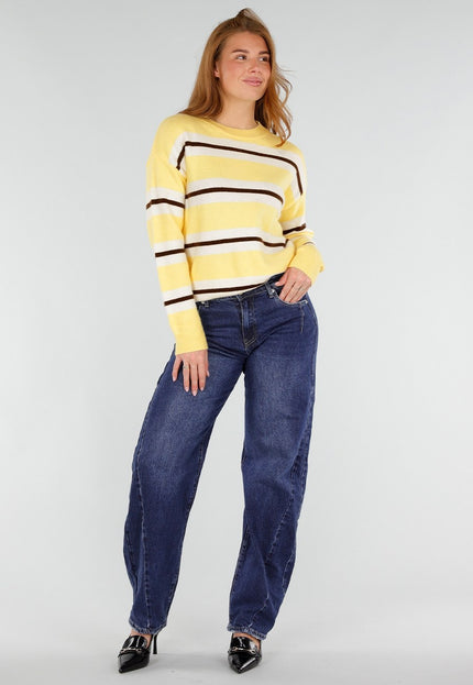 NEW281026 Gele Gestreepte Trui met Ronde Hals