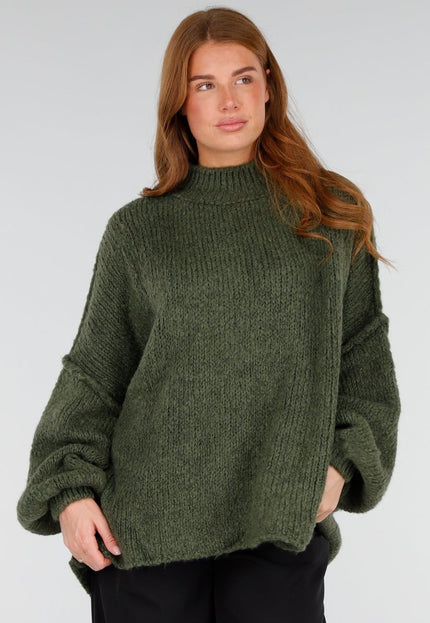 NEW281026 Groene Oversized Trui met Col en Pofmouwen