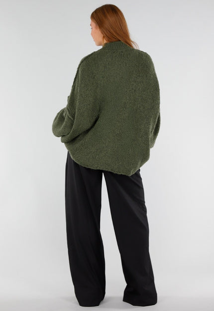 NEW281026 Groene Oversized Trui met Col en Pofmouwen