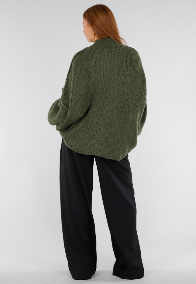 NEW281026 Groene Oversized Trui met Col en Pofmouwen