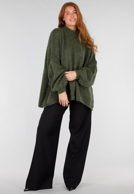 NEW281026 Groene Oversized Trui met Col en Pofmouwen