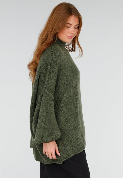 NEW281026 Groene Oversized Trui met Col en Pofmouwen