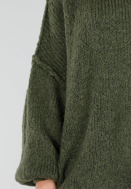NEW281026 Groene Oversized Trui met Col en Pofmouwen
