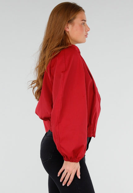 NEW281026 Rode Cropped Bomber Jas met Ritssluiting