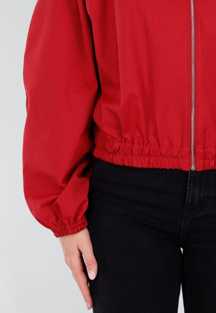 NEW281026 Rode Cropped Bomber Jas met Ritssluiting