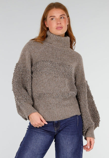 NEW281026 Taupe Gebreide Coltrui met Ballonmouwen