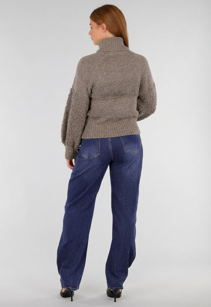 NEW281026 Taupe Gebreide Coltrui met Ballonmouwen