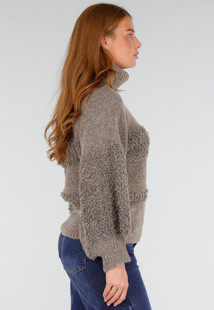 NEW281026 Taupe Gebreide Coltrui met Ballonmouwen