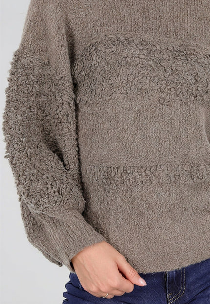 NEW281026 Taupe Gebreide Coltrui met Ballonmouwen