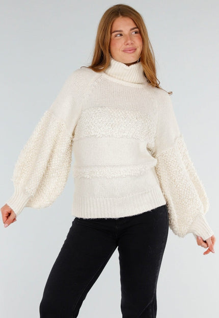 NEW281026 Witte Coltrui met Bubble Mouwen en Textuur