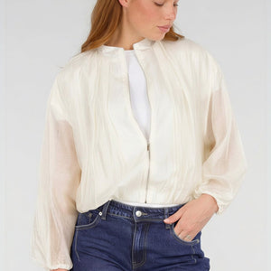 NEW281026 Witte Lichte Bomber Jas met Rits