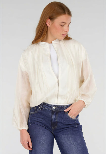 NEW281026 Witte Lichte Bomber Jas met Rits