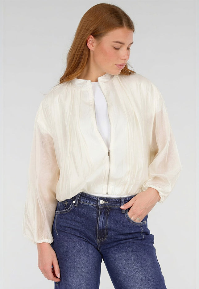 NEW281026 Witte Lichte Bomber Jas met Rits