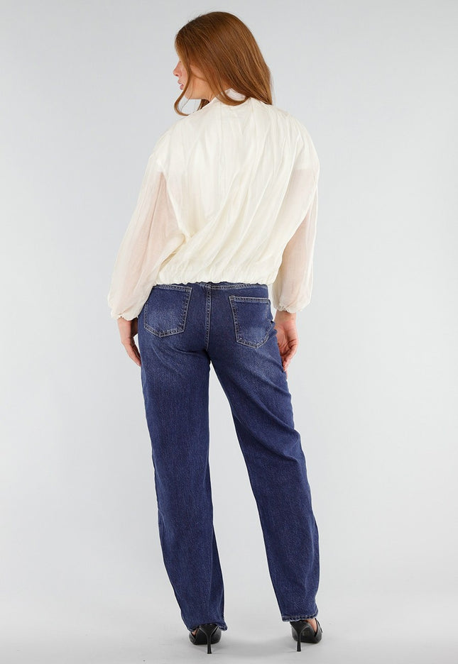 NEW281026 Witte Lichte Bomber Jas met Rits