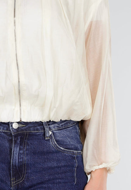 NEW281026 Witte Lichte Bomber Jas met Rits