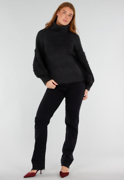 NEW281026 Zwarte Coltrui met Pofmouwen en Teddy Detail