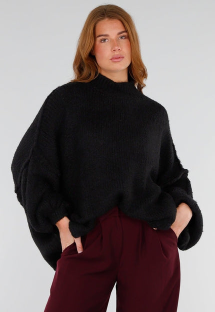 NEW281026 Zwarte Oversized Trui met Col en Ballonmouwen