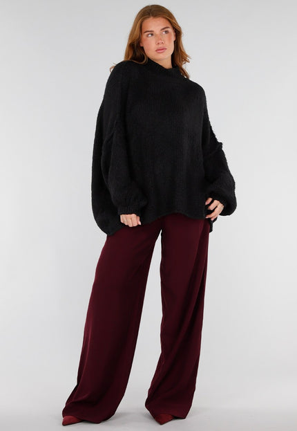 NEW281026 Zwarte Oversized Trui met Col en Ballonmouwen