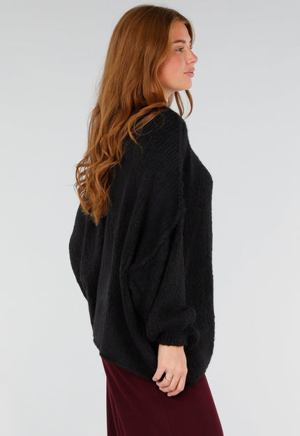 NEW281026 Zwarte Oversized Trui met Col en Ballonmouwen