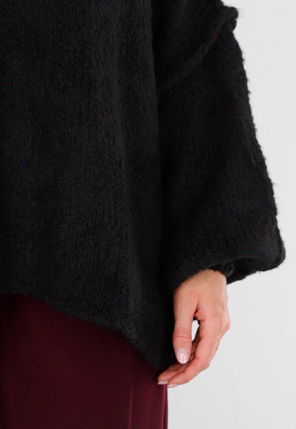 NEW281026 Zwarte Oversized Trui met Col en Ballonmouwen