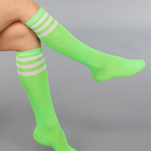NEW290125 Gestreepte Neon Groene Kousen