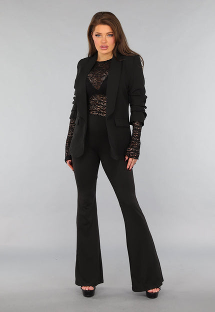 NEW290125 Kanten Zwarte Top met Lange Mouwen