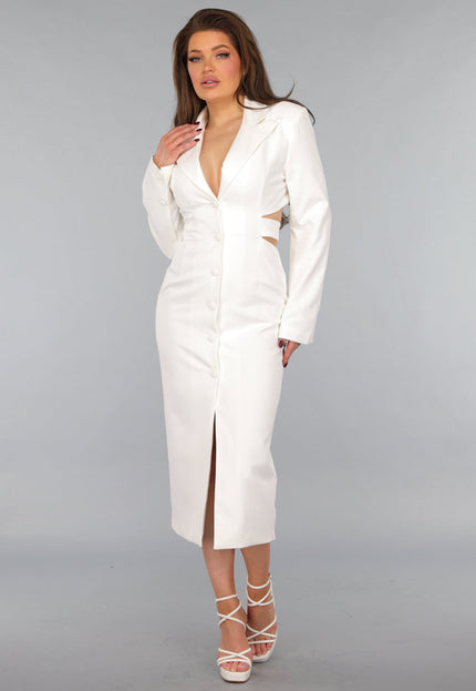 NEW290125 Witte Blazer Jurk met Cut Out