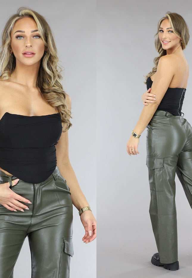 NEW2903 Zwarte Gedrapeerde Korset Top