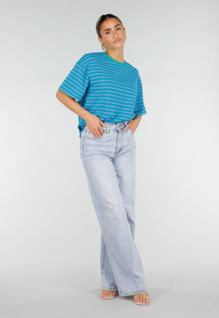 NEW290426 Blauw Groene Gestreepte T-shirt