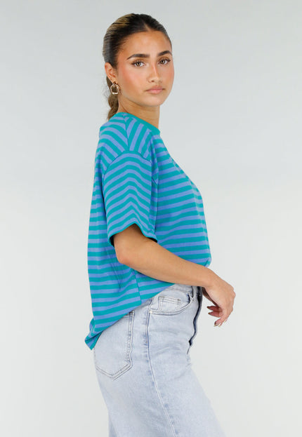 NEW290426 Blauw Groene Gestreepte T-shirt