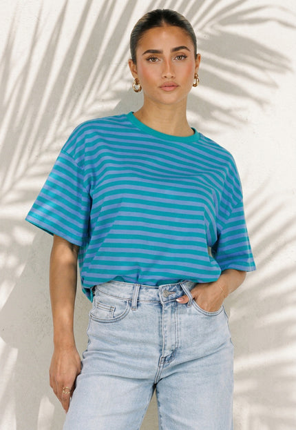 NEW290426 Blauw Groene Gestreepte T-shirt