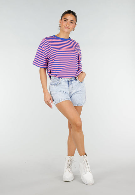 NEW290426 Blauw Roze Gestreept T-shirt