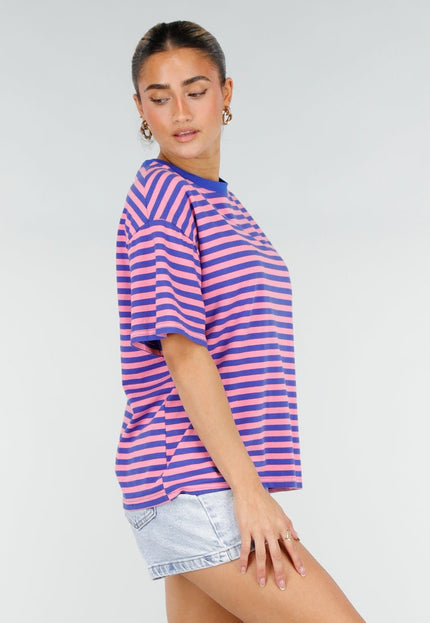 NEW290426 Blauw Roze Gestreept T-shirt