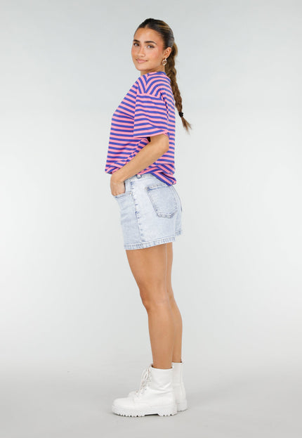 NEW290426 Blauw Roze Gestreept T-shirt