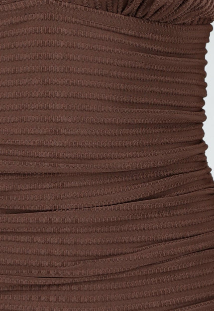 NEW290426 Bruine Halter Badpak met Ribstructuur