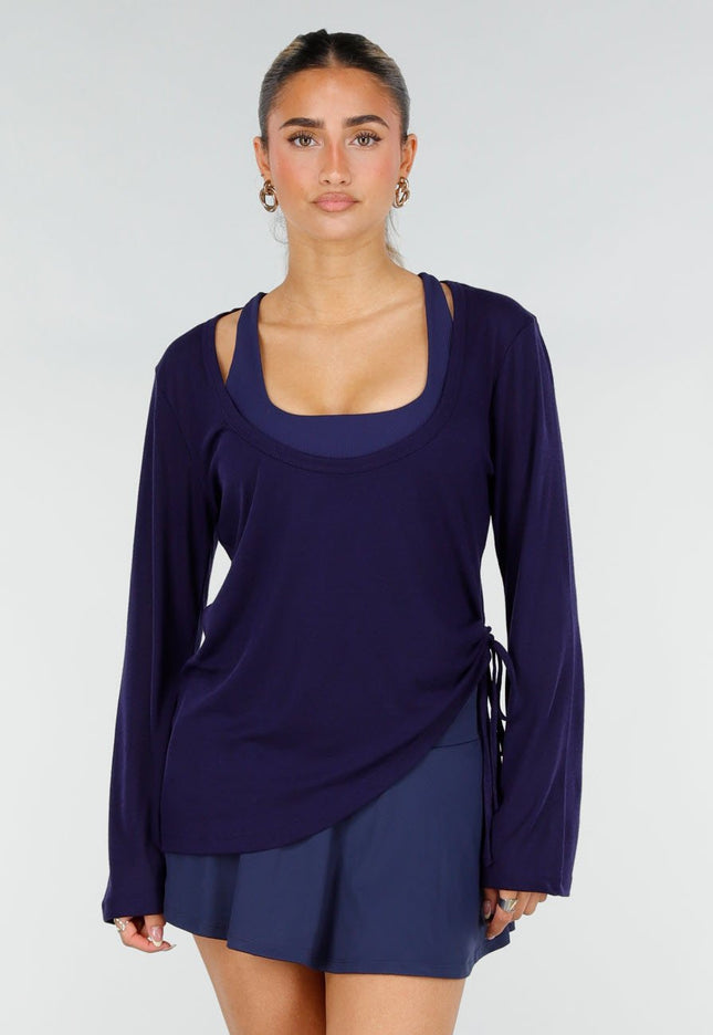 NEW290426 Donkerblauwe Longsleeve Top