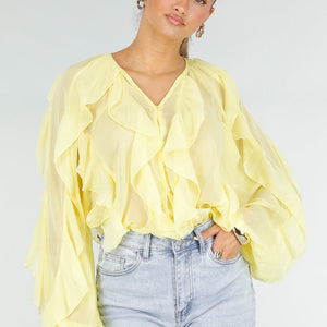 NEW290426 Gele Chiffon Blouse met Ruffles