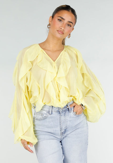 NEW290426 Gele Chiffon Blouse met Ruffles