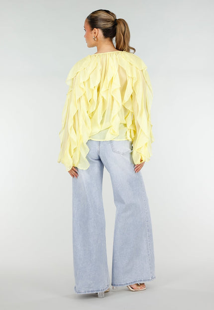 NEW290426 Gele Chiffon Blouse met Ruffles