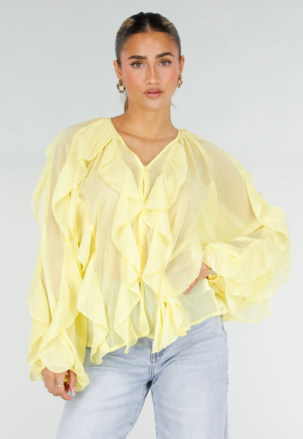 NEW290426 Gele Chiffon Blouse met Ruffles