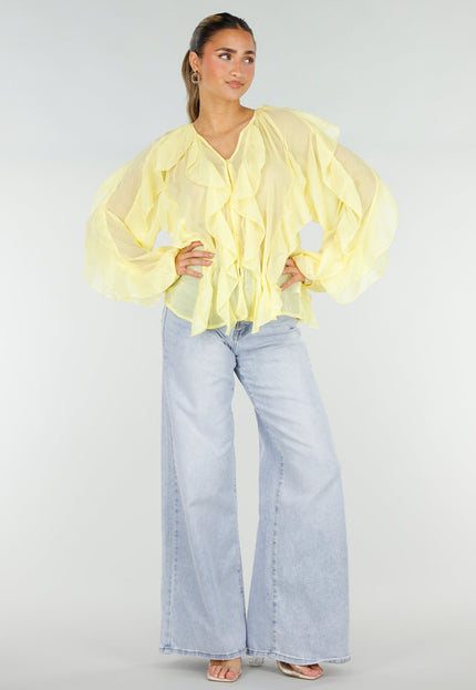 NEW290426 Gele Chiffon Blouse met Ruffles