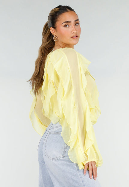 NEW290426 Gele Chiffon Blouse met Ruffles