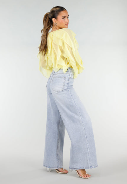 NEW290426 Gele Chiffon Blouse met Ruffles