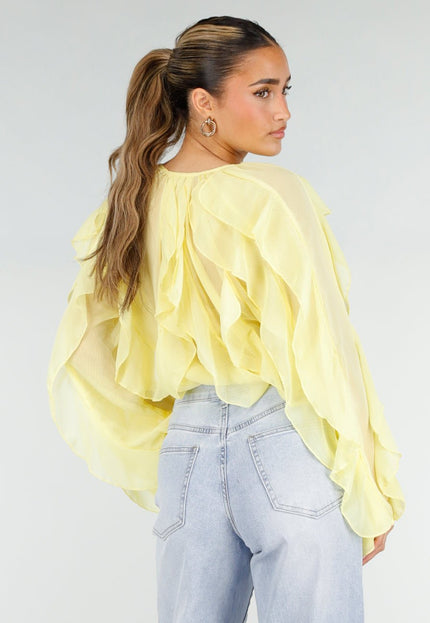 NEW290426 Gele Chiffon Blouse met Ruffles