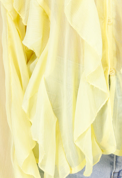 NEW290426 Gele Chiffon Blouse met Ruffles