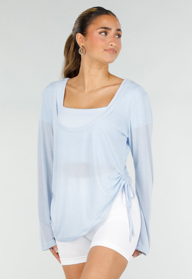NEW290426 Lichtblauwe Longsleeve Top met Trekkoord