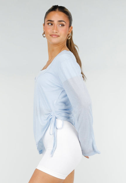 NEW290426 Lichtblauwe Longsleeve Top met Trekkoord