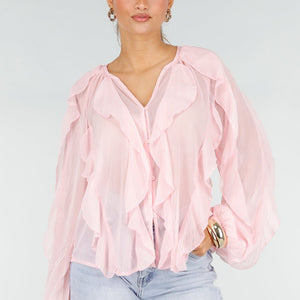 NEW290426 Lichtroze Chiffon Blouse met Ruffles