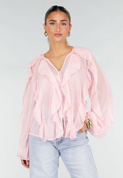 NEW290426 Lichtroze Chiffon Blouse met Ruffles