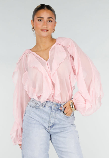 NEW290426 Lichtroze Chiffon Blouse met Ruffles